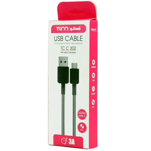 کابل تبدیل USB به USB-C تسکو مدل TCC302 طول 1 متر